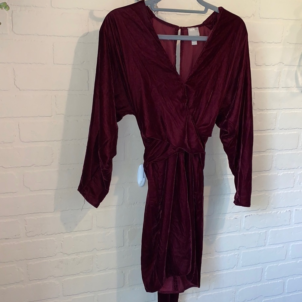 ASOS red dress velour velvet‎ faux wrap size 4
